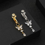 Hivava  Fake Belly Butterfly Crystals Long Dangle Belly Button Rings Surgical Steel Navel Piercing Clip Umbilical Belly Body Jewelry