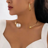 Hivava Elegant Goth Big White Imitation Pearl Choker necklace for Women Ball Pendant Clavicle Chain Wedding Jewelry Collares  New