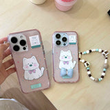 Hivava  Transparent Pink Colorful Spots Phone Case For Iphone 15Pro 15promax 14 13 14ProMax 15 Pro Max Bowknot Cute Puppy Fundas Chain