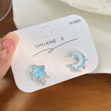 Hivava  -  Korean Simple Blue Opal Star Moon Stud Earrings for Women Exquisite Zircon Cross Planet Round Earrings Aesthetic Jewelry Gifts