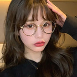 Hivava  Korean Small Frame Anti-blue Round Glasses Women Lovely Plain Glasses Men Eyewear Cute Decorative Computer Glasses