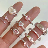 Hivava  -  New Pink Crystal Irregular Heart Rings for Women Luxury Exquisite Zircon Bowknot Open Adjustable Ring Y2K Rings Jewelry