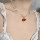 Hivava  -  Y2K Red Cherry Heart Beaded Choker Necklace Women Boho Layered Bead Cherry Pendant Necklaces Vintage New Necklace Jewelry