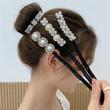 Hivava Woman Elegant Pearl Hair Bun Maker Tool Girl Flower Pontail Band Hairstyle Donut Hair Accessories Braider Twist Headwear Bow