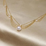 Hivava  -  jewelry Popular Palace Wave Pattern Pearl Fishtail Necklace in Europe and America Female Lace Collar Chain Pearl Lace Woven Necklace