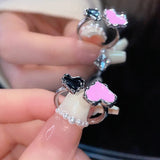 Hivava  Y2K Enamel Drop Oil Love Heart Colorful Rings For Women Girls Korean Fashion Cute Aesthetic Pink Ring Jewelry Accessories