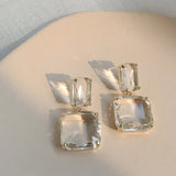 Hivava  -  New Fashion Double Square Transparent Earrings for Women Girls Luxury Sexy Glass Crystal Earrings Party Jewelry Gifts