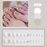 Hivava 24pcs Shiny Rhinestone Fake Toenails Square Head White Color Stick on Toenail for Girls Women Artificial Toe Nail Fashion Design