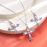 Hiava  -  Kiss Jewelry Pink Rhinestone Cross Pendant Necklace Earrings 3pcs/set for Women Fashion Luxury Y2K Goth Necklace Collar Gift