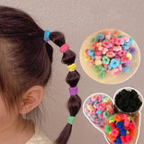 Hivava 100Pcs Children Elastic Hair Band Rope Headband Kids Cute Bow Hairband Towel Scrunchies Girls Ponytail Holder Hair Accessories