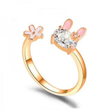 Hivava Fashion Cute Pink Rabbit Open Rings For Women Kids Lovely Animal Bunny Ears Opening Finger Cuff Girls Jewelry Gifts Anillo