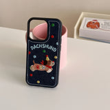 Hivava  Blue Cowboy Colorful Spots FundasFor Iphone 15Pro 13 14 15promax 15 Pro Max 14ProMax Embroidery Puppy Cute Bear Chain Phone Case