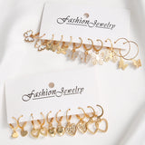 Hivava  -  New Gold Color Butterfly Love Hoop Earrings Set New Creative Simple Heart Hollow Dangle Earring for Women Fashion Trendy Jewelry