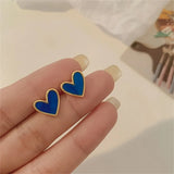 Hivava  -  New Korean Sweet Cute Heart Stud Earrings for Women Girl Fashion Blue Glaze Aesthetic Geometric Earrings Minimalist Jewelry Gift