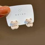 Hivava  -  Fashion Pink Flocking Bear Rabbit Stud Earrings for Women Girl Korean Cute Animal Small Bear Earrings Birthday Jewelry Gift