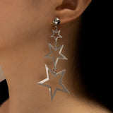 Hivava  -  Star Metal Long Drop Earrings Classic Kpop Sweet Double Stars Temperament Girl's Wear Pendants Earrings for Women Jewelry