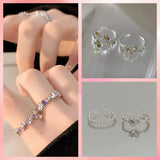 Hivava  -  jewelry 2pcs Korean Adjustable Opening Ring Silver Crystal Finger Rings Delicate Unique Jewelry Accessories Women