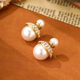 Hivava  New Fashionable Copper Plated French Vintage Double sided Size Simulated Pearl Earrings Fashion Jewelry