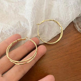 Hivava  -  New Trendy Silver Color Double Layer Circle Hoop Earrings For Women Exaggerated Metal Layer Round Earrings Jewelry Gift