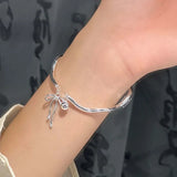 Hivava  -  New Trendy Silver Color Bowknot Bracelet for Women Cute Romantic Round Ball Adjustable Cuff Bracelet Jewelry Birthday Gift