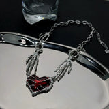 Hivava  -  Y2K Irregular Star Red Heart Necklace Titanium Steel Chain Dark Love Ghost Claw Tassel Necklaces Gothic Red Heart Necklace Egirl