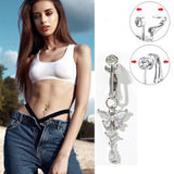 Hivava  Fake Belly Butterfly Crystals Long Dangle Belly Button Rings Surgical Steel Navel Piercing Clip Umbilical Belly Body Jewelry