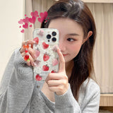 Hivava  -  Lace 3D strawberry bracelet phone case for Iphone 14Pro 15Pro 13 13pro 14 15 Pro Max 13promax 14promax transparent coque