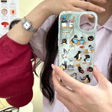 Hivava Mint Green Transparent Laser Love Heart Phone Case For Iphone 15 Pro Max 14Pro 15Pro 13 12 14 13Pro Cartoon Penguin Cute Cover