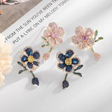 Hivava Earrings With Micro Inlay Of Colored Cubic Zirconia Flexible Leaves, Elegant Earrings Three-Dimensional Flower Earrings