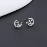 Hivava  -  Silver Color Blue Zircon Petite Moon Little Prince Stud Earrings for Women Princess Wedding Jewelry Gift