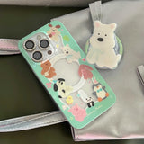 Hivava Mint Green Cartoon Puppy Stand Holder Phone Case Magnetic Shell For Iphone 13 Pro Max 15ProMax 14Pro 12 15 Cute Animals Fundas