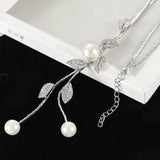 Hivava Korean Fashion Leaf Rhinestones Pearl Pendant Dangle Long Necklace Adjustable Elegant Tassel Sweater Chain Women Girl Jewelry