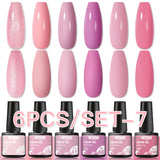 Hivava  -  6/8Pcs Spring Pink Color Gel Nail Polish Set Semi Permanent Varnishes Nail Art Design Hybrid Soak Off UV LED Gel Manicure Kit