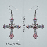 Hivava  -  Gothic Pink Heart Cross Earrings Y2K Kpop Purple Zircon Cross Drop Earring for Women Grunge Egirl Earrings Jewelry Accessories