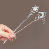 Hivava  -  Vintage Moonstone Star Moon Hair Sticks for Women Chinese Style Cross Tassel Hairpin Disk Hair Chopsticks Hair Accessories