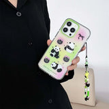 Hivava  Pink Green Moting Cute Panda Cover For Iphone 13 15 Pro Max 15ProMax 13Pro 12 14ProMax Love Heart Chain Transparent Phone Case