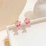 Hivava  -  Fashion Pink Flocking Bear Rabbit Stud Earrings for Women Girl Korean Cute Animal Small Bear Earrings Birthday Jewelry Gift