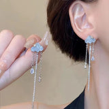 Hivava  -  Y2K Zircon Cloud Drop Earrings for Women Rhinestone Hoop Earring New Year Aesthetic Geometric Tassel Rain Cloud Dangle Earrings