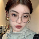 Hivava Korea Big Alloy Glasses Frame Women Ins No Makeup Plain Glasses Men Eyewear Cute Decorative Computer Glasses