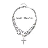 Hivava  -  Punk Cross Pendant Chain Necklace for Women Kpop Multilayer Imitation Pearl Choker Necklace Rhinestone Pendant Necklace Jewelry