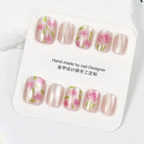 Hivava  Short Gradient Tulip Retro Flower Nail Art Finished False Nails Press on Nails with Glue Korean Ins Style Charm Elegant Woman