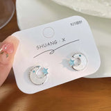 Hivava  -  Korean Simple Blue Opal Star Moon Stud Earrings for Women Exquisite Zircon Cross Planet Round Earrings Aesthetic Jewelry Gifts