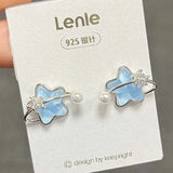 Hivava  -  Korean Simple Blue Opal Star Moon Stud Earrings for Women Exquisite Zircon Cross Planet Round Earrings Aesthetic Jewelry Gifts