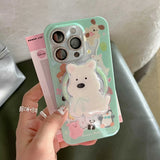 Hivava Mint Green Cartoon Puppy Stand Holder Phone Case Magnetic Shell For Iphone 13 Pro Max 15ProMax 14Pro 12 15 Cute Animals Fundas