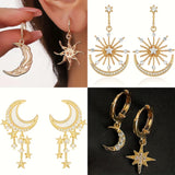 Hivava  -  Ramadan  Earrings Trendy Moon & Star Design Paved Shining Rhinestone Match Daily Outfits Party Accessories