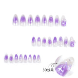 Hivava 24pcs 3D Butterfly Fake Nail Patch Halo Dyed Gradient Purple Color False Nails Shiny Almond Press on Nail Wearable Full Cover