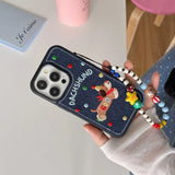 Hivava  Blue Cowboy Colorful Spots FundasFor Iphone 15Pro 13 14 15promax 15 Pro Max 14ProMax Embroidery Puppy Cute Bear Chain Phone Case