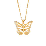 Hivava  -  jewelry Stainless Steel 18K Gold Plated Pave Zircon Butterfly Pendant Necklace Women Fashion Personality Wedding Gift Jewelry