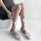 Hivava  Polka Dot Crystal Silk Socks Women Cute Bow Sweet Girls Lolita Kawaii Cute Socks Summer Ultra-thin Transparent Nylon Long Socks