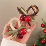 Hivava Stylish Updo Hair Clip with Bow Barrettes for Girls Cute Cherry Decoration